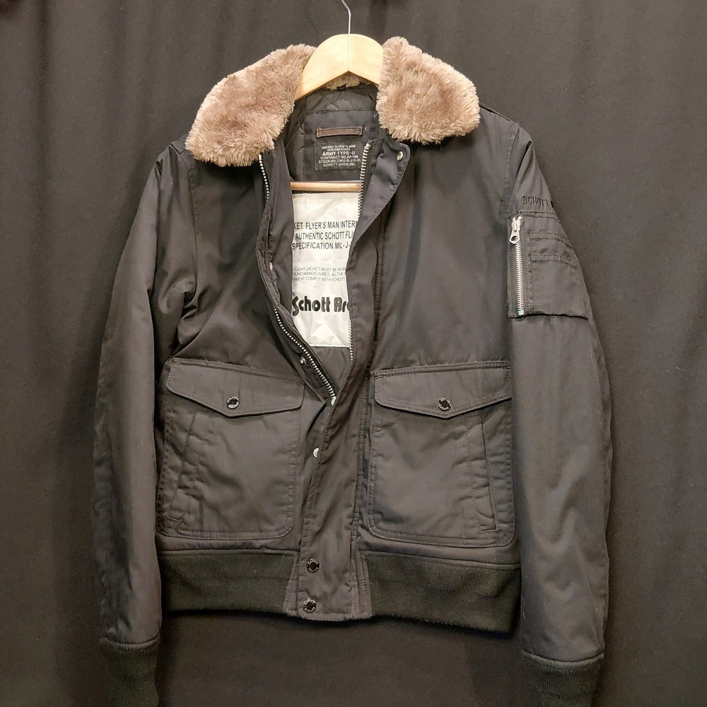 Schott Bros CWU-R Flight Jacket Mens Medium Black Faux Fur Collar Bomber MIL-J